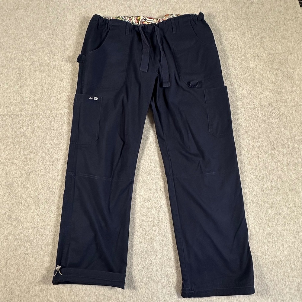 Koi Lindsey Cargo Scrub Pants Navy Blue 701-R Regular Large Drawstring Medical